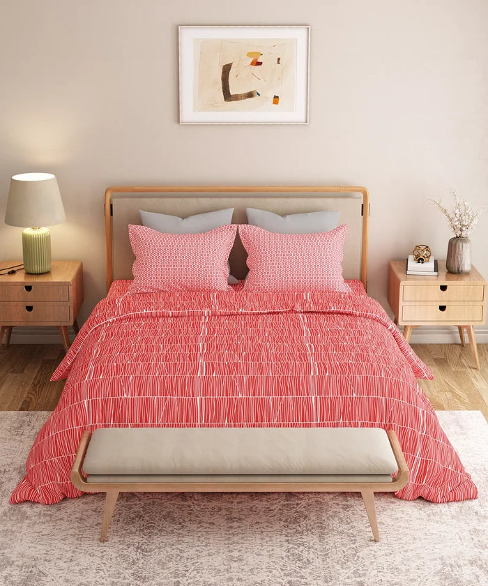 Everyday Printed King Bedsheet Set, Blair Red | 120TC Cotton| 2 Pillow covers