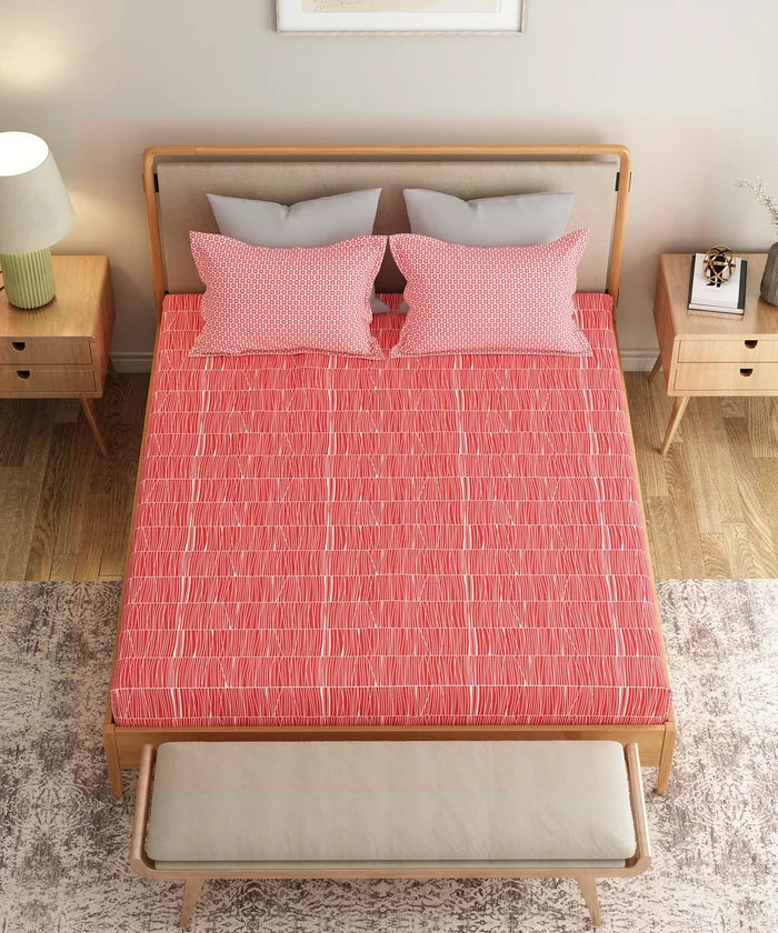Everyday Printed King Bedsheet Set, Blair Red | 120TC Cotton| 2 Pillow covers