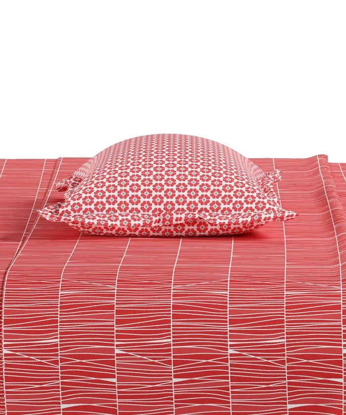 Everyday Printed King Bedsheet Set, Blair Red | 120TC Cotton| 2 Pillow covers