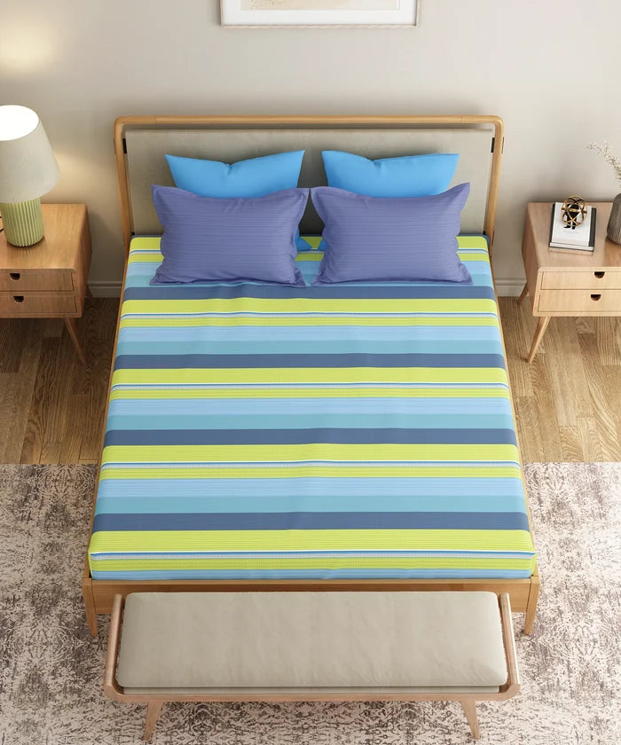 Everyday Printed King Bedsheet Set, Brooke Blue | 120TC Cotton| 2 Pillow covers