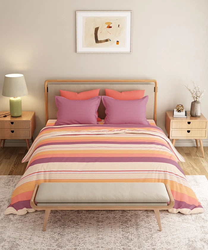 Everyday Printed King Bedsheet Set, Brooke Red | 120TC Cotton| 2 Pillow covers