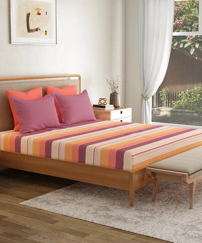 Everyday Printed King Bedsheet Set, Brooke Red | 120TC Cotton| 2 Pillow covers