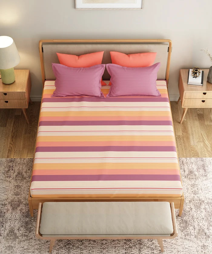 Everyday Printed King Bedsheet Set, Brooke Red | 120TC Cotton| 2 Pillow covers