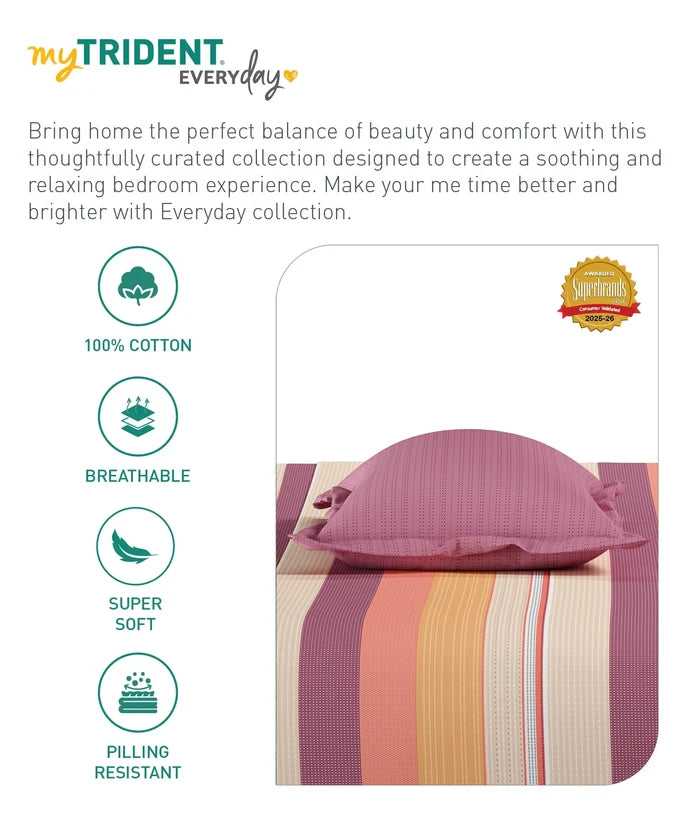 Everyday Printed King Bedsheet Set, Brooke Red | 120TC Cotton| 2 Pillow covers
