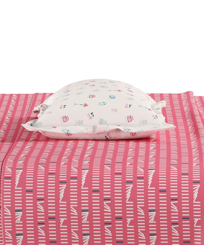 Everyday Printed King Bedsheet Set, Domino Pink | 120TC Cotton| 2 Pillow covers