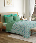 Everyday Printed King Bedsheet Set, Flourished Blue| 120TC Cotton|2 Pillow covers