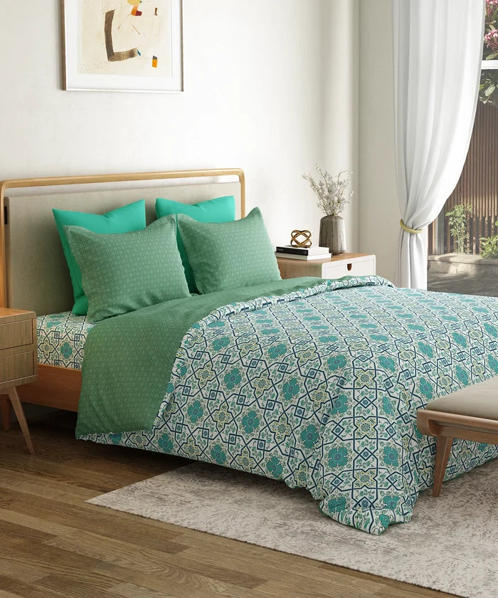 Everyday Printed King Bedsheet Set, Flourished Blue| 120TC Cotton|2 Pillow covers