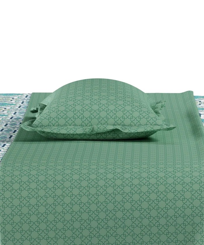 Everyday Printed King Bedsheet Set, Flourished Blue| 120TC Cotton|2 Pillow covers