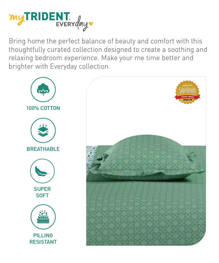 Everyday Printed King Bedsheet Set, Flourished Blue| 120TC Cotton|2 Pillow covers