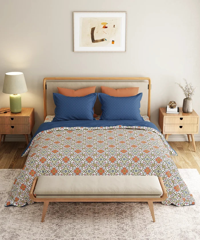 Everyday Printed King Bedsheet Set, Flourished Red| 120TC Cotton|2 Pillow covers
