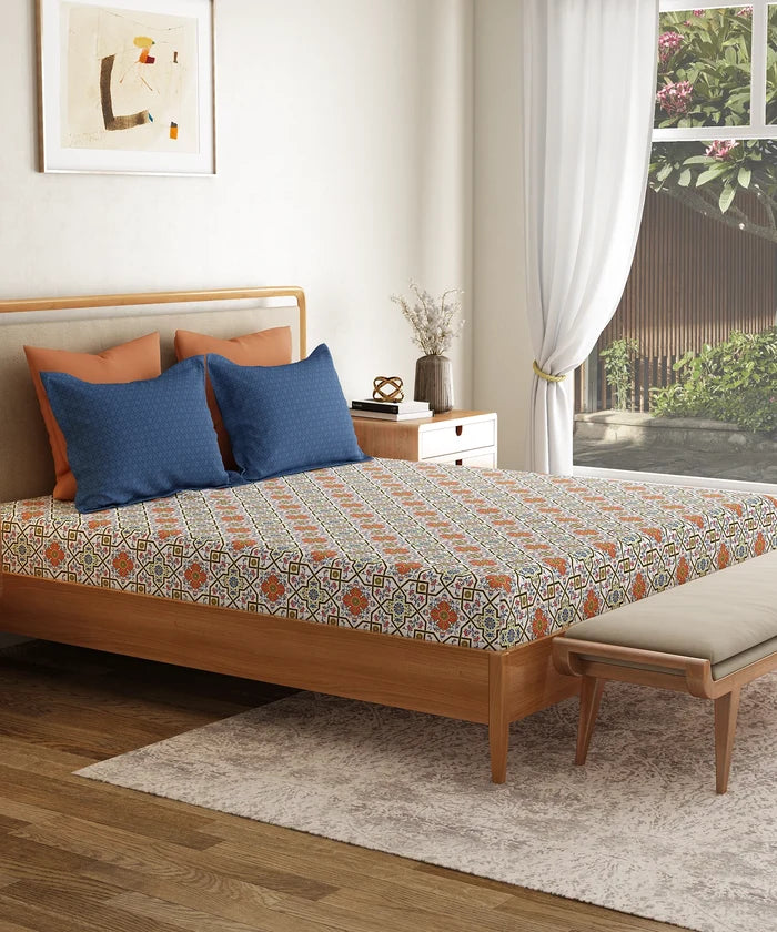 Everyday Printed King Bedsheet Set, Flourished Red| 120TC Cotton|2 Pillow covers