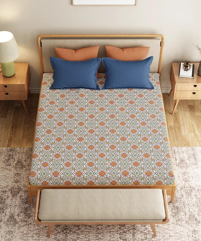Everyday Printed King Bedsheet Set, Flourished Red| 120TC Cotton|2 Pillow covers