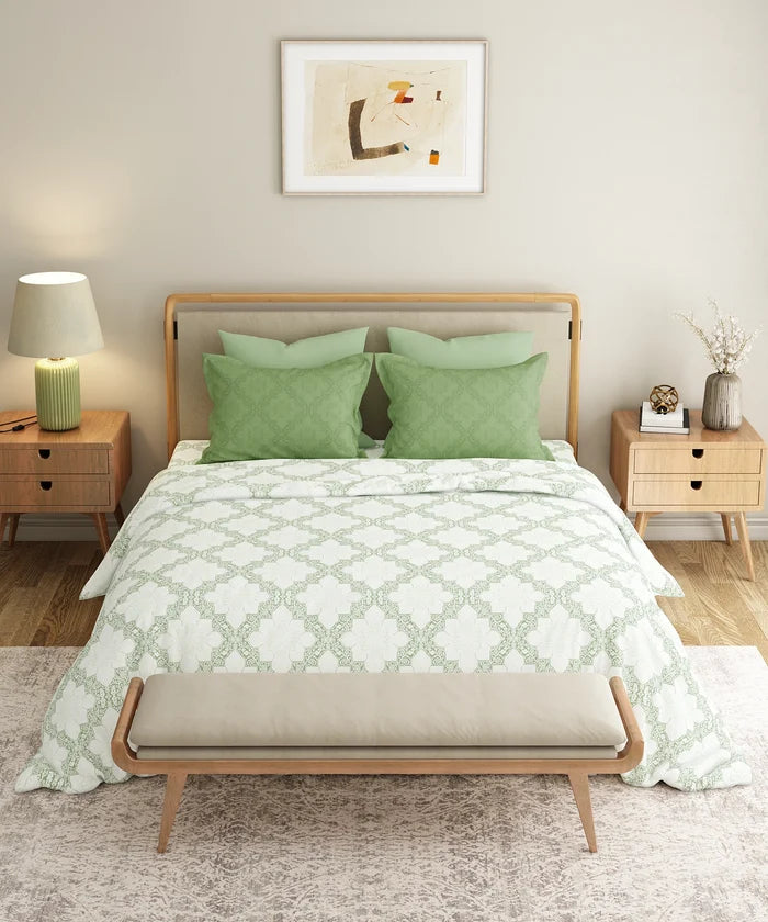 Everyday Printed King Bedsheet Set, Harper Green | 120TC Cotton| 2 Pillow covers