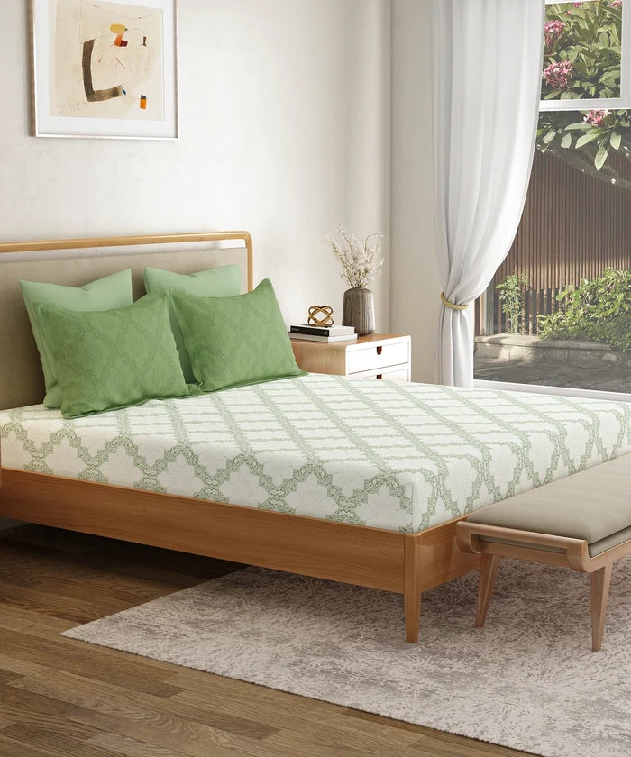 Everyday Printed King Bedsheet Set, Harper Green | 120TC Cotton| 2 Pillow covers