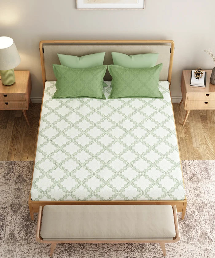 Everyday Printed King Bedsheet Set, Harper Green | 120TC Cotton| 2 Pillow covers