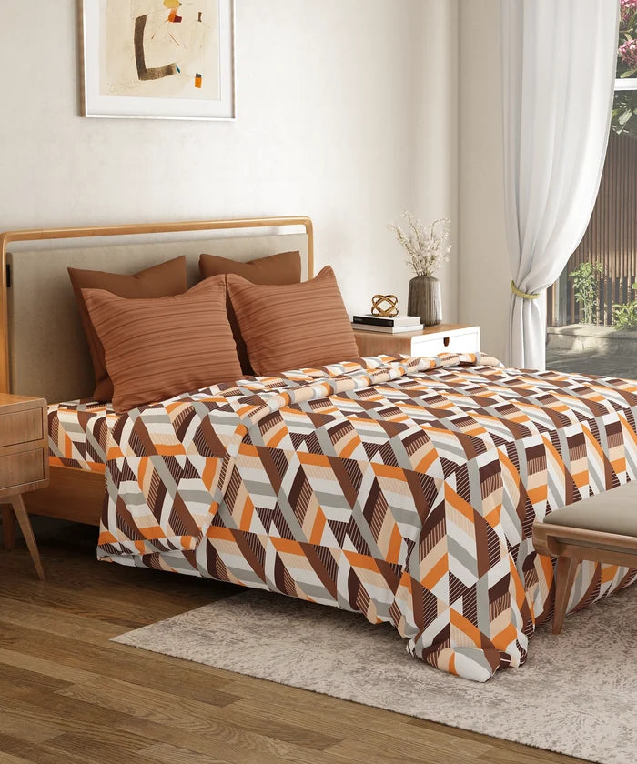 Everyday Printed King Bedsheet Set, Kimberly Brown | 120TC Cotton| 2 Pillow covers