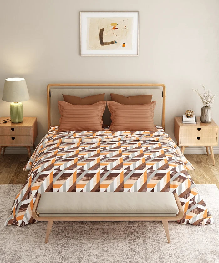 Everyday Printed King Bedsheet Set, Kimberly Brown | 120TC Cotton| 2 Pillow covers