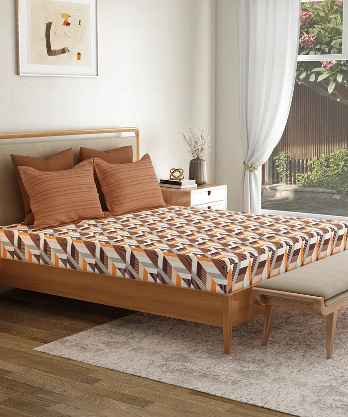 Everyday Printed King Bedsheet Set, Kimberly Brown | 120TC Cotton| 2 Pillow covers