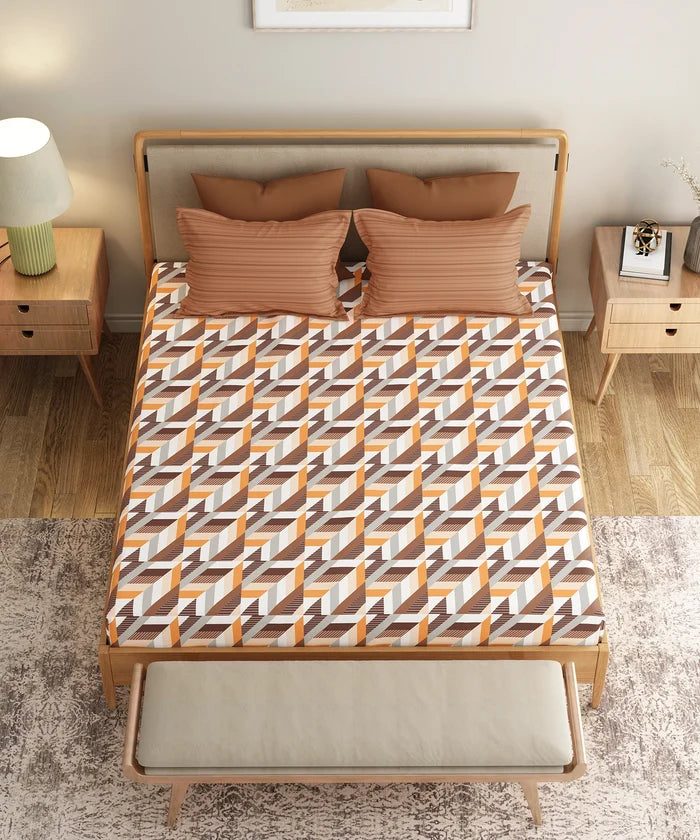 Everyday Printed King Bedsheet Set, Kimberly Brown | 120TC Cotton| 2 Pillow covers