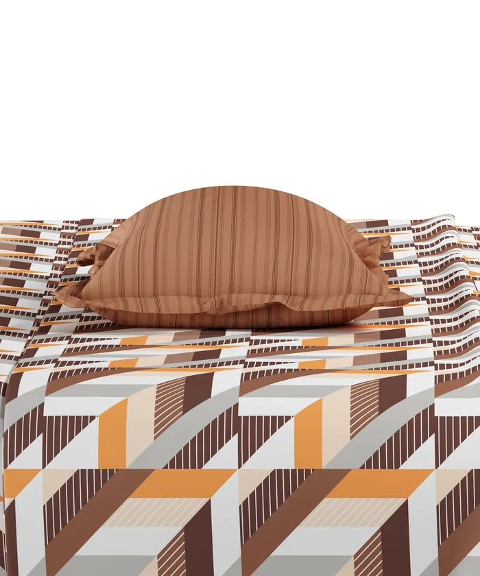 Everyday Printed King Bedsheet Set, Kimberly Brown | 120TC Cotton| 2 Pillow covers