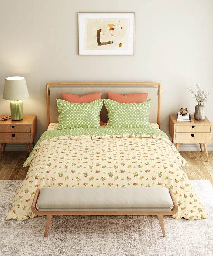 Everyday Printed King Bedsheet Set, Little Bloom Yellow| 120TC Cotton| 2 Pillow covers