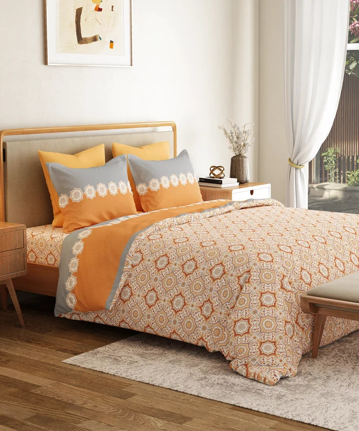 Everyday Printed King Bedsheet Set, Meadow Brown| 120TC Cotton| 2 Pillow covers