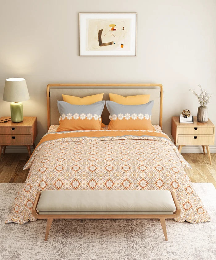 Everyday Printed King Bedsheet Set, Meadow Brown| 120TC Cotton| 2 Pillow covers