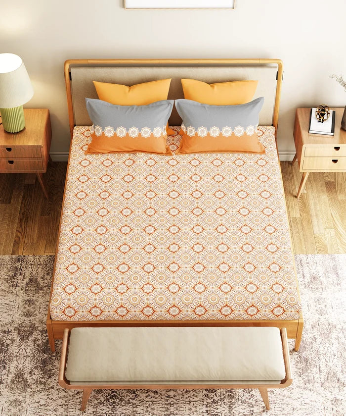 Everyday Printed King Bedsheet Set, Meadow Brown| 120TC Cotton| 2 Pillow covers
