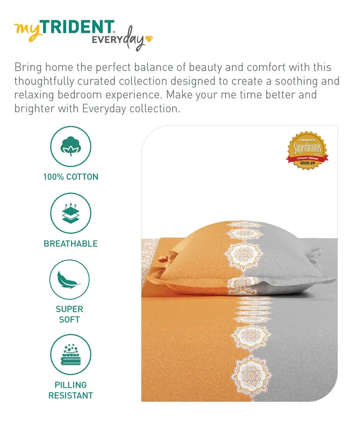 Everyday Printed King Bedsheet Set, Meadow Brown| 120TC Cotton| 2 Pillow covers