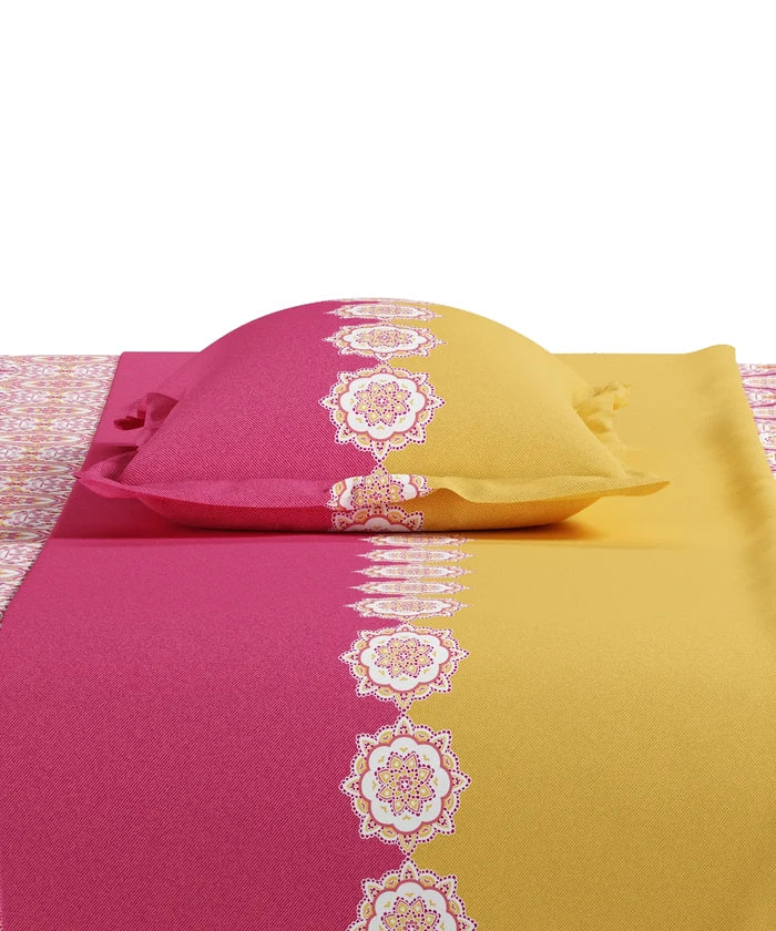 Everyday Printed King Bedsheet Set, Meadow Pink| 120TC Cotton| 2 Pillow covers