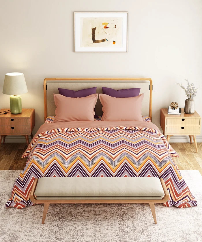 Everyday Printed King Bedsheet Set, Wave Purple| 120TC Cotton| 2 Pillow covers