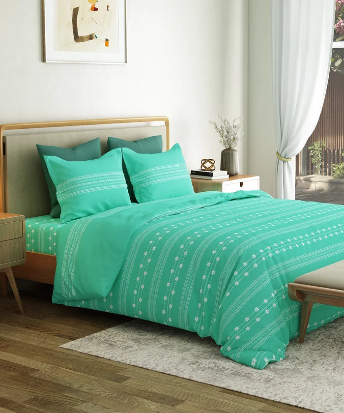 Everyday Printed King Bedsheet Set, Zari Sea Green| 120TC Cotton| 2 Pillow covers