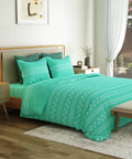 Everyday Printed King Bedsheet Set, Zari Sea Green| 120TC Cotton| 2 Pillow covers