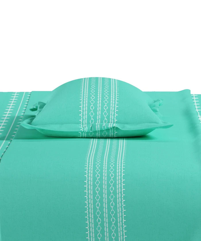 Everyday Printed King Bedsheet Set, Zari Sea Green| 120TC Cotton| 2 Pillow covers