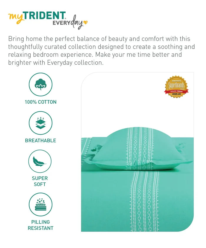 Everyday Printed King Bedsheet Set, Zari Sea Green| 120TC Cotton| 2 Pillow covers