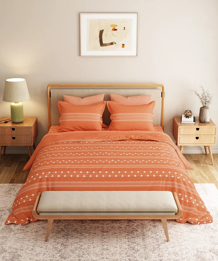 Everyday Printed King Bedsheet Set, Zari Terracotta| 120TC Cotton| 2 Pillow covers