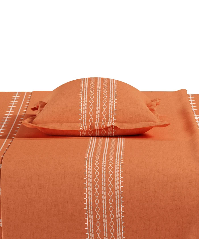 Everyday Printed King Bedsheet Set, Zari Terracotta| 120TC Cotton| 2 Pillow covers