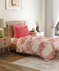 Everyday Printed Single Bedsheet Set, Agatha Red| 120TC Cotton| 1 Pillow cover