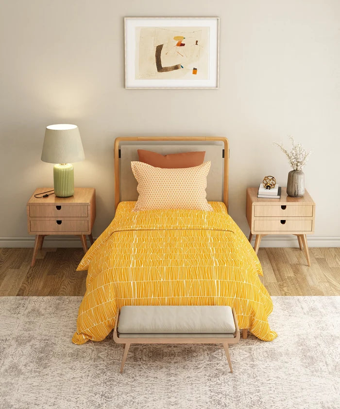 Everyday Printed Single Bedsheet Set, Blair Ochre | 120TC Cotton| 1 Pillow cover