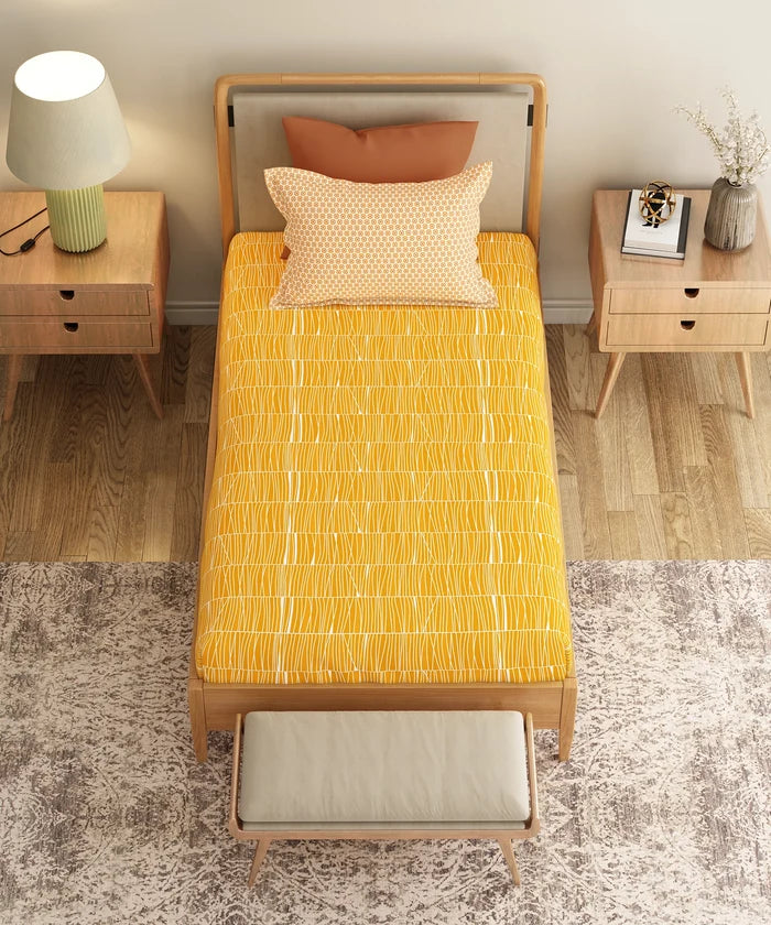 Everyday Printed Single Bedsheet Set, Blair Ochre | 120TC Cotton| 1 Pillow cover