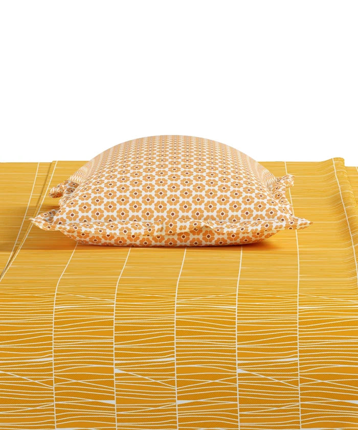 Everyday Printed Single Bedsheet Set, Blair Ochre | 120TC Cotton| 1 Pillow cover