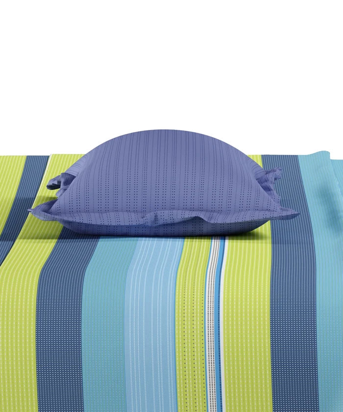 Everyday Printed Single Bedsheet Set, Brooke Blue | 120TC Cotton| 1 Pillow cover