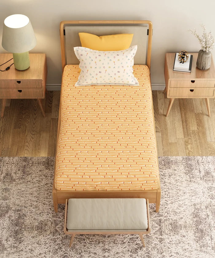 Everyday Printed Single Bedsheet Set, Domino Ochre | 120TC Cotton| 1 Pillow cover