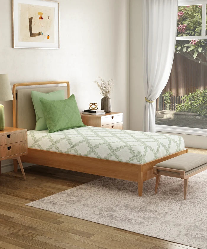 Everyday Printed Single Bedsheet Set, Harper Green | 120TC Cotton| 1 Pillow cover