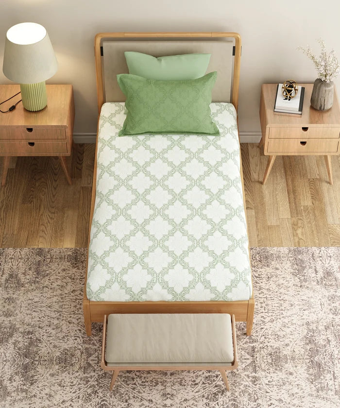 Everyday Printed Single Bedsheet Set, Harper Green | 120TC Cotton| 1 Pillow cover