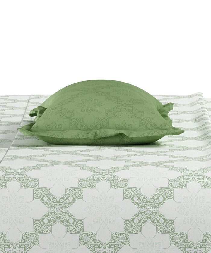 Everyday Printed Single Bedsheet Set, Harper Green | 120TC Cotton| 1 Pillow cover
