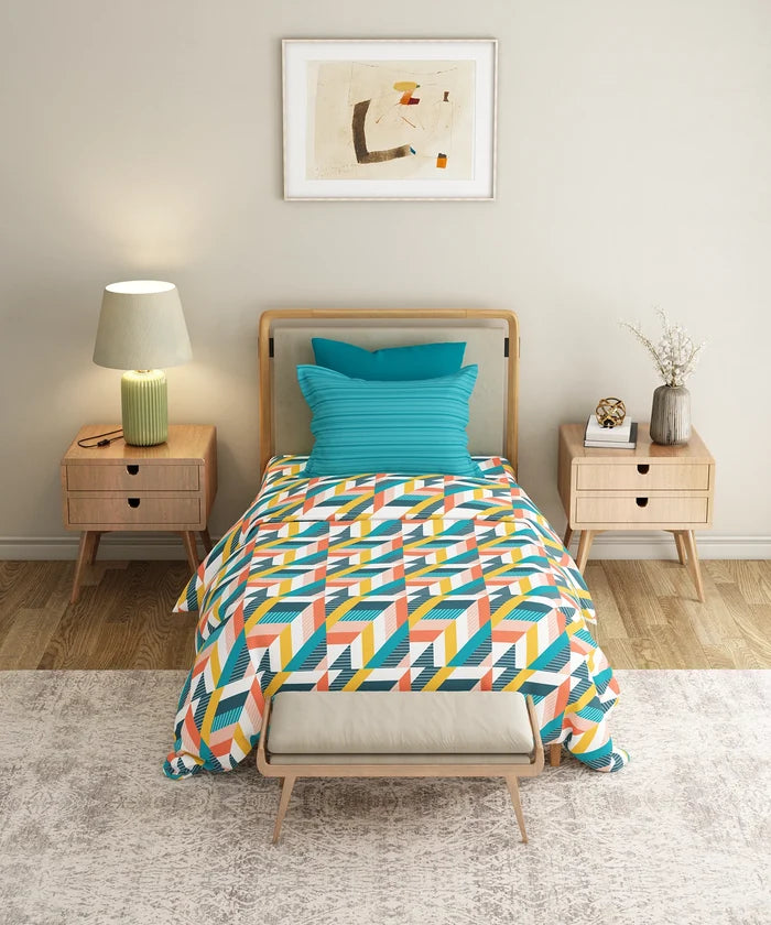Everyday Printed Single Bedsheet Set, Kimberly Blue | 120TC Cotton| 1 Pillow cover