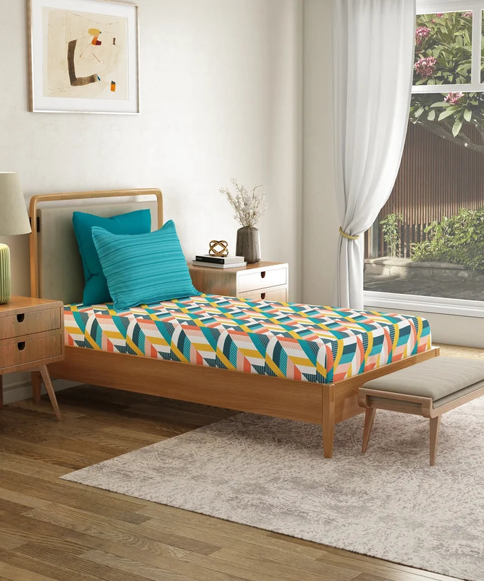 Everyday Printed Single Bedsheet Set, Kimberly Blue | 120TC Cotton| 1 Pillow cover