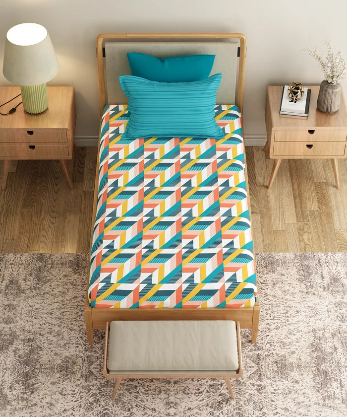 Everyday Printed Single Bedsheet Set, Kimberly Blue | 120TC Cotton| 1 Pillow cover