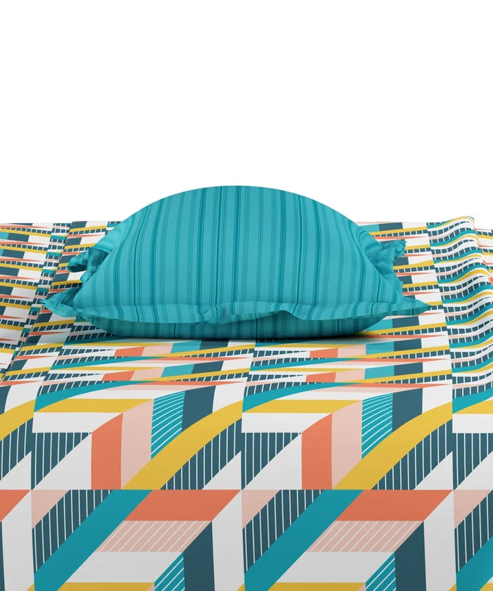 Everyday Printed Single Bedsheet Set, Kimberly Blue | 120TC Cotton| 1 Pillow cover